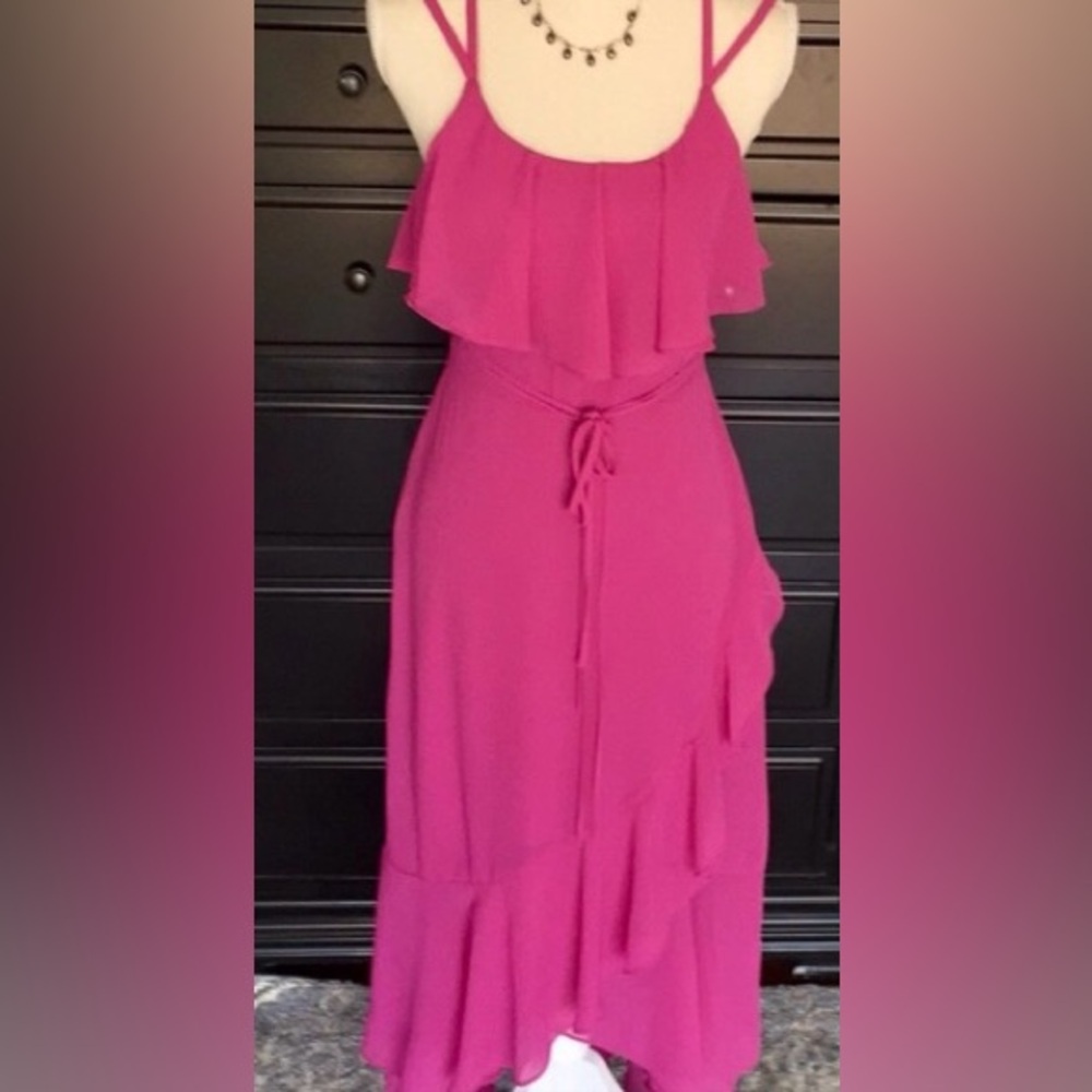 NWOT‎ Jolie Vie Fuchsia Pink Ruffle Tiered Sleeveless High Low Dress Medium M